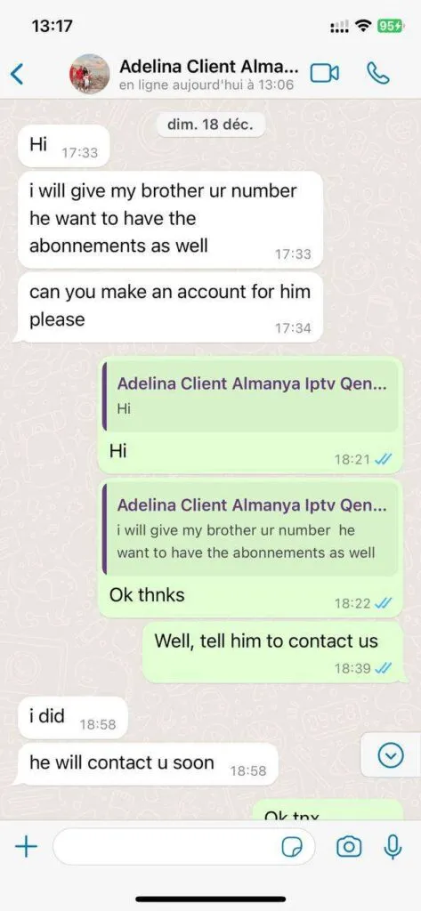 WhatsApp message regarding 4K streaming feedback